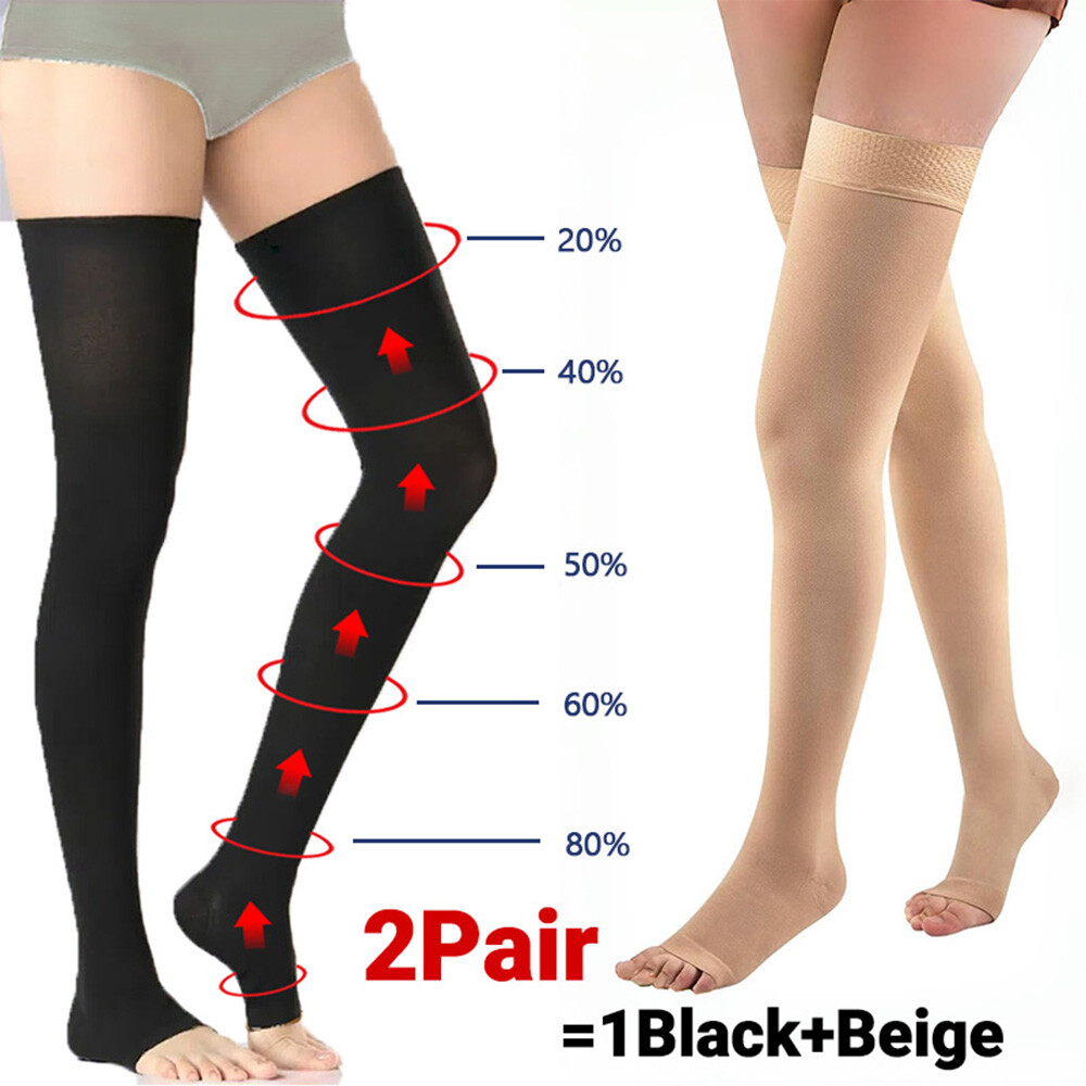Open Toe Thigh High Compression Socks for Swelling Relief & Leg Fatigue Support