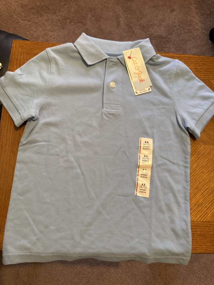 Cat & Jack Boys XS (4/5) Blue Solid Collared Short Sleeve Button Polo