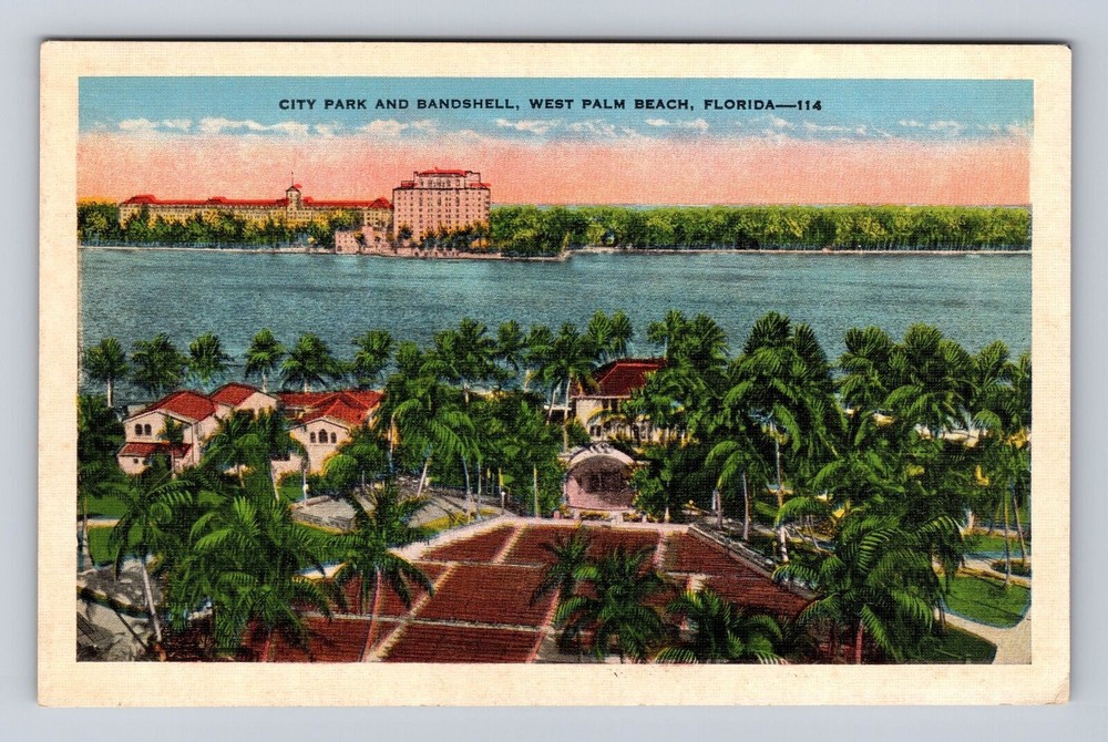 West Palm Beach FL- Florida, City Park And Bandshell, Antique, Vintage Postcard