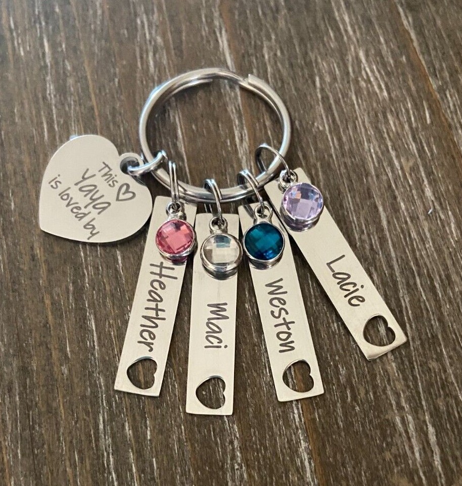 Llavero Yaya Nombre Personalizado Piedra de Nacimiento Grabado Personalizado Abuela Regalo