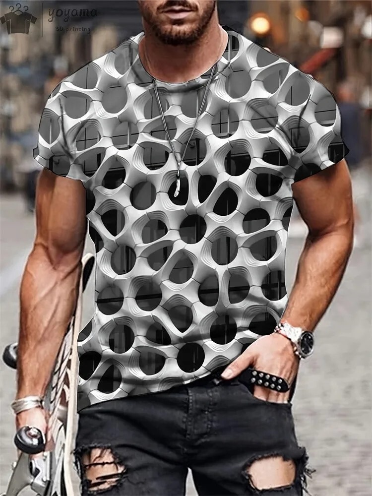 Men’s Optical Illusion 3D Graphic T-Shirts - Bold Geometric & Abstract Patterns-image