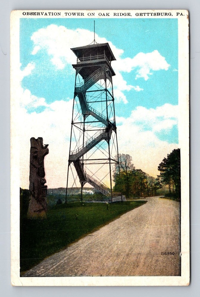Gettysburg PA-Pennsylvania, Observation Tower on Oak Ridge, Vintage Postcard
