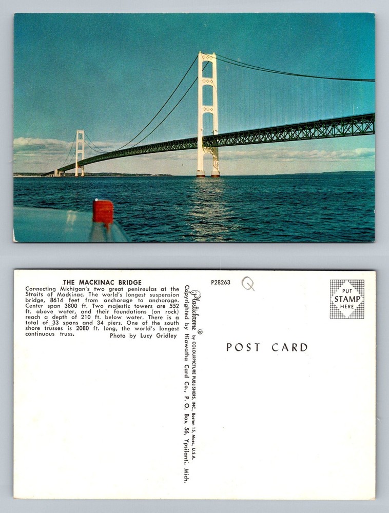 Mackinaw City, MI-Michigan, Mackinac Bridge Suspension Span Vintage Postcard