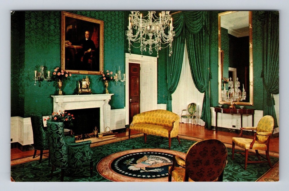 Washington DC, Interior White House, Green Room, Vintage Souvenir Postcard