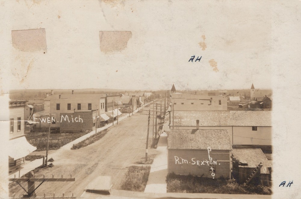 Ewen MI Michigan ~ Street scene RPPC R.M. Sexton photo 1915