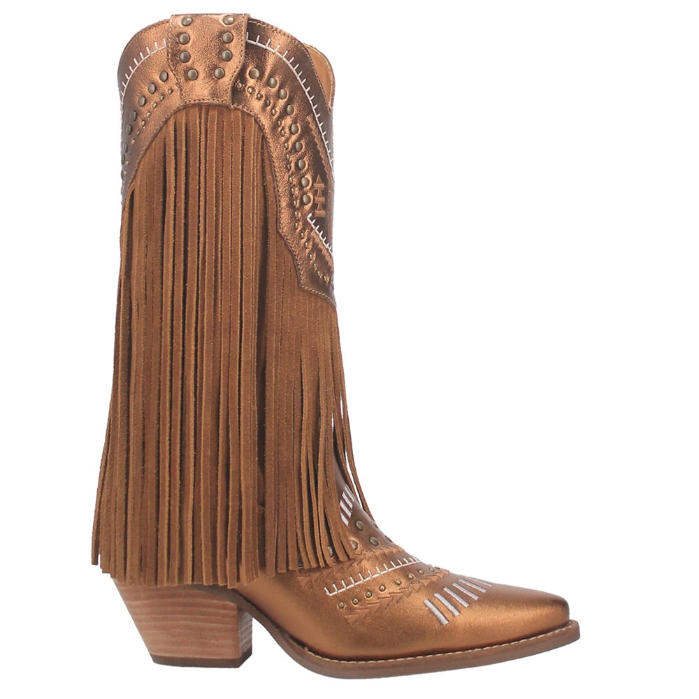 Dingo Gypsy Studded Fringe Snip Toe Cowboy Boots in Brown for Women