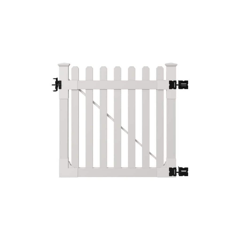 4ft.x4ft.Premium Vinyl Classic Picket Fence Gatew/Powder Coated Stainless Steel