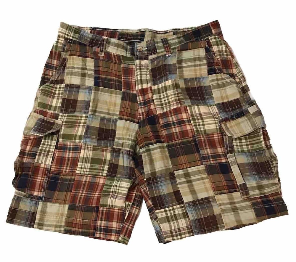Charleston Twills Patchwork Madras Plaid Shorts Cargo Mens 36 x 10 Cotton Preppy