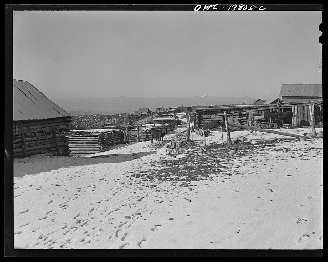 Photo:Truchas New Mexico 1943 Snowy Ranch Buildings Mountain View