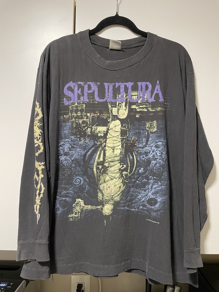 Vintage 90s Sepultura Long sleeve Shirt Chaos AD Size L Heavy Metal