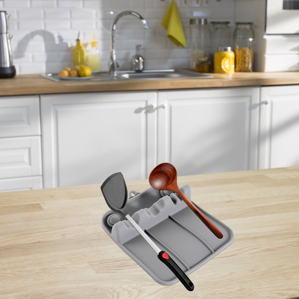 Silicone Utensil Rest Spoon Rest Heat-Resistant W/Drip Pad For Multiple Utensils