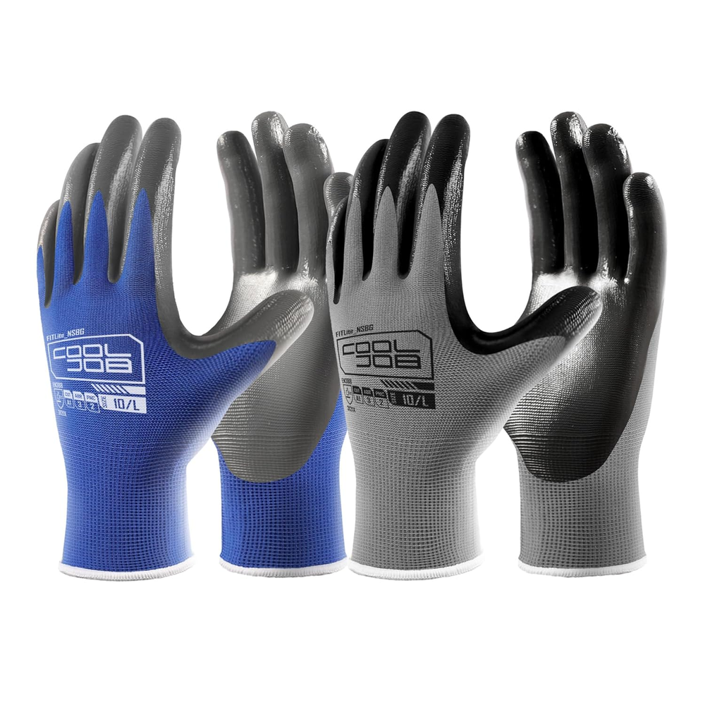 10 Pairs Nitrile Dipped Safety Work Gloves with Grip, Non-slip Rubber Coated ...