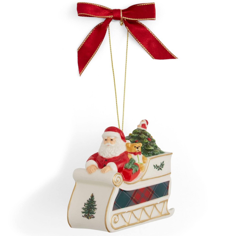 Tartan Santa Sleigh Christmas Tree Ornament for Festive Holiday Decor