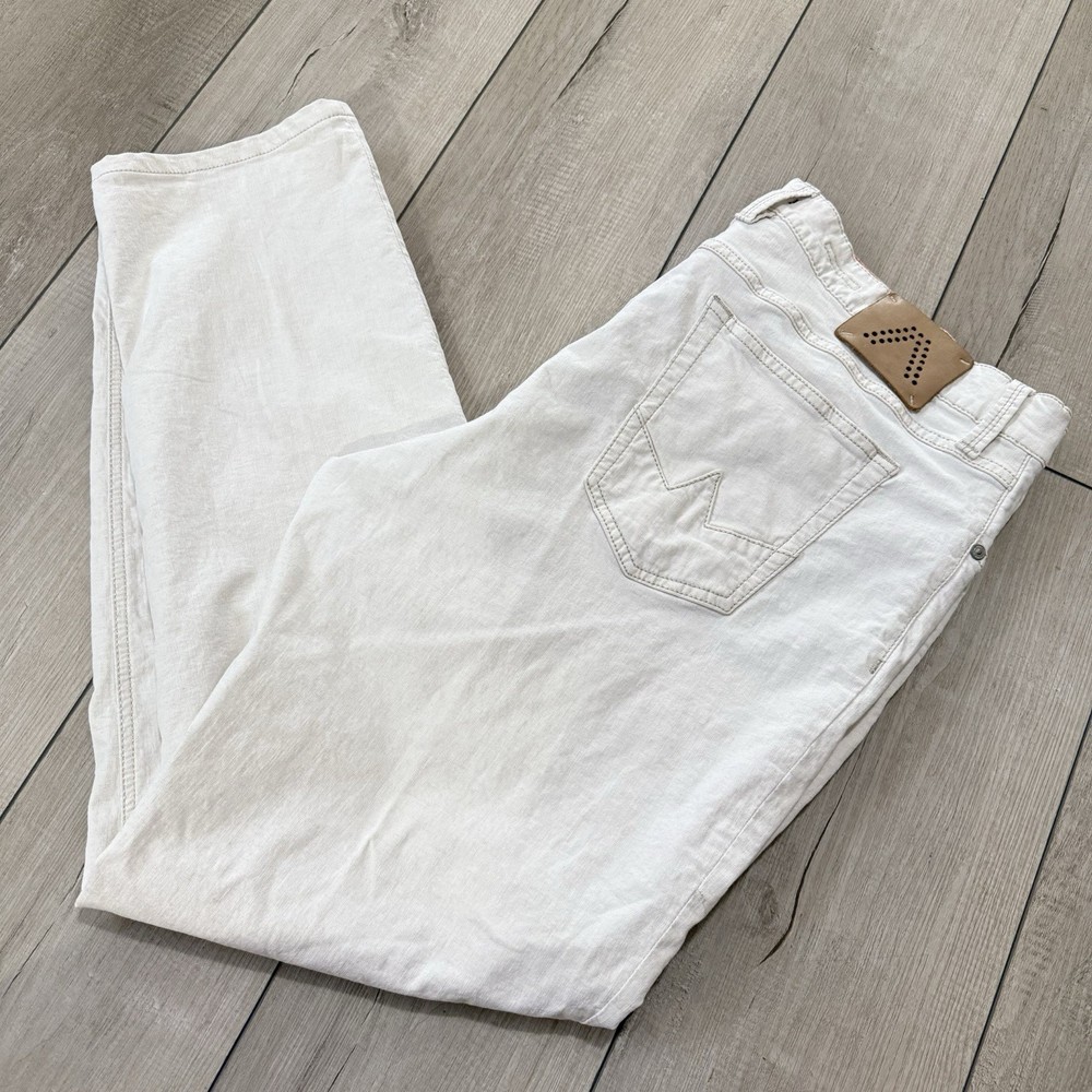 Alberto White Linen Blend Stretch Chino Pants W42 L31