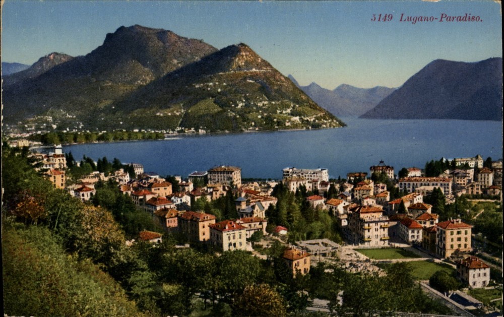 Lugano Paradiso Switzerland view vintage postcard c879
