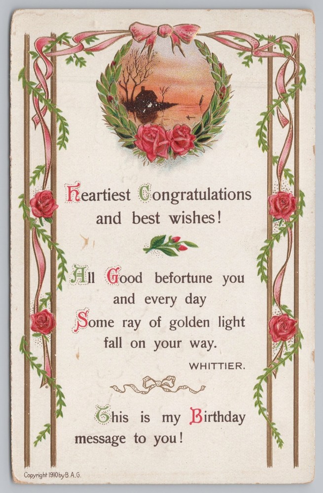 Greetings~Congratulations~House on Lake @ Sunset~Whittier~Vintage Postcard
