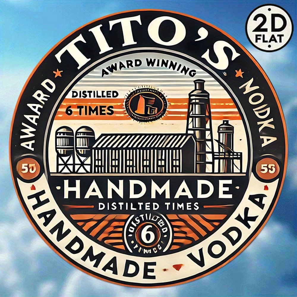 Vintage Tito'S Vodka Round Wall Tin Metal Sign Wall Art Decor 8x8