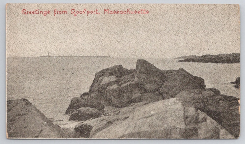 Rockport MA Rocky Coast Seascape Lighthouse Vintage Postcard c1910
