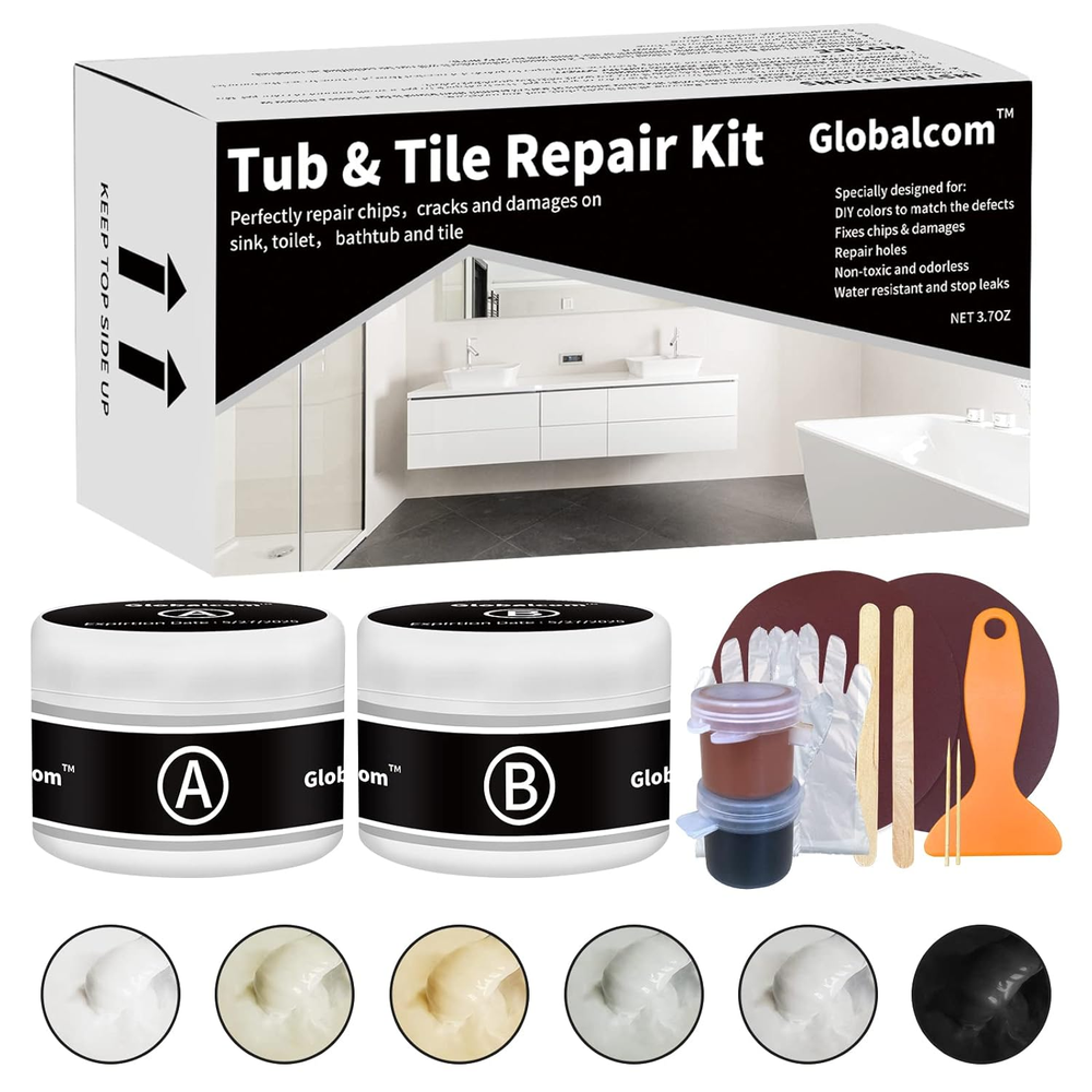 Tub and Fiberglass Shower Repair Kit with Color Match 3.7Oz Porcelain Fix Kit