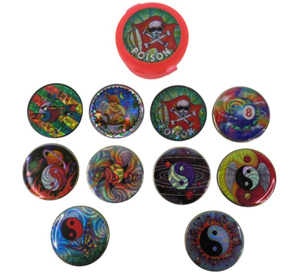 Vintage 1990’s Metal Pog Slammers Lot of  10 - Yin & Yang, Poison,  8 Ball