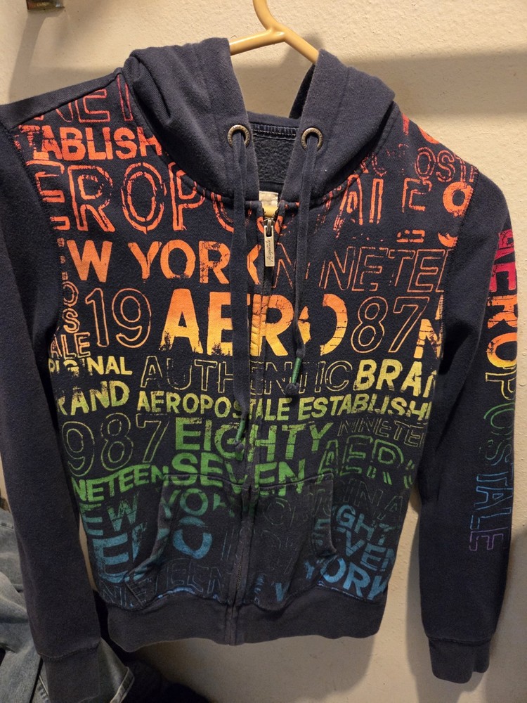 Women's Aeropostale Graphic Design Hoodie -Size M- Zip UP - Navy