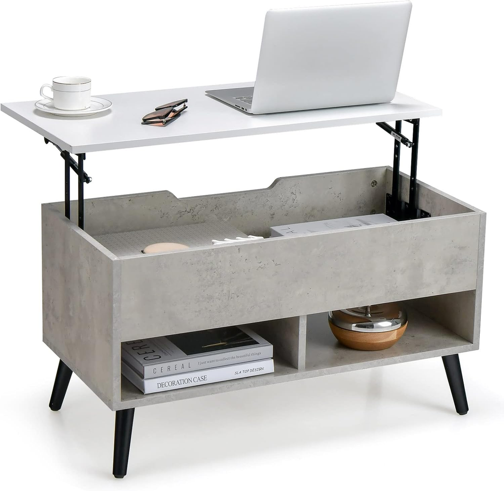 Lift Top Coffee Table, Modern Cocktail Table with Hidden Compartment & 2 Open Sh