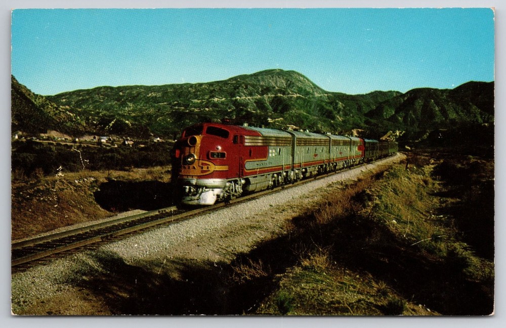 Santa Fe Streamliner Train San Bernardino Mountains Fred Harvey Postcard