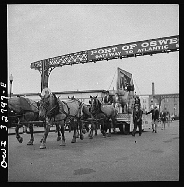 Oswego New York 1910s Horses Drawn Ames Ironworks Float Port of Oswego