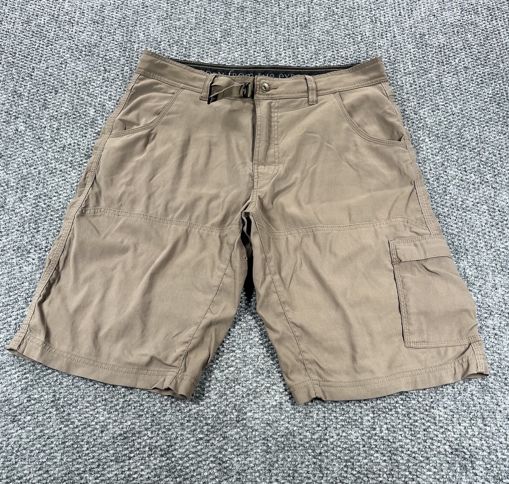 Prana Zion Shorts II Mens 34 x 12 Khaki Beige Chino Hiking Belted