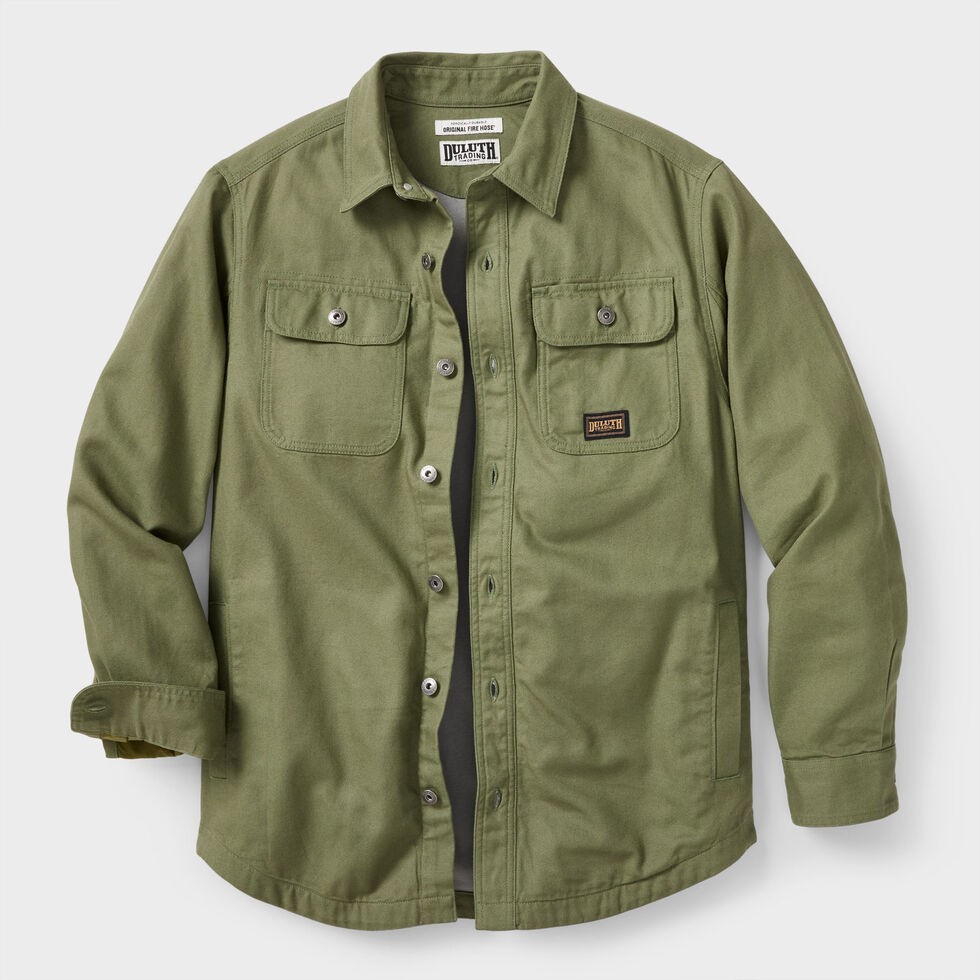 Men’s Jersey‑Lined Fire Hose Shirt Jacket – Green Color Durable Workwear Jacket