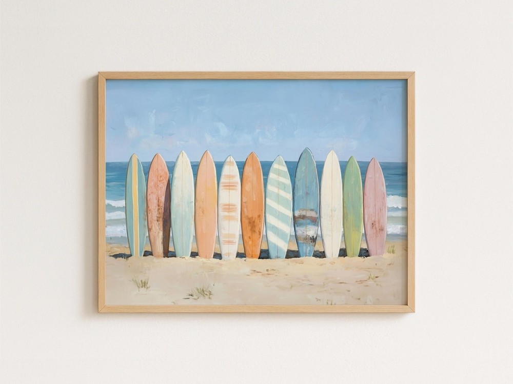 Colorful Surfboard Beach Wall Art Print Vintage Coastal Decor