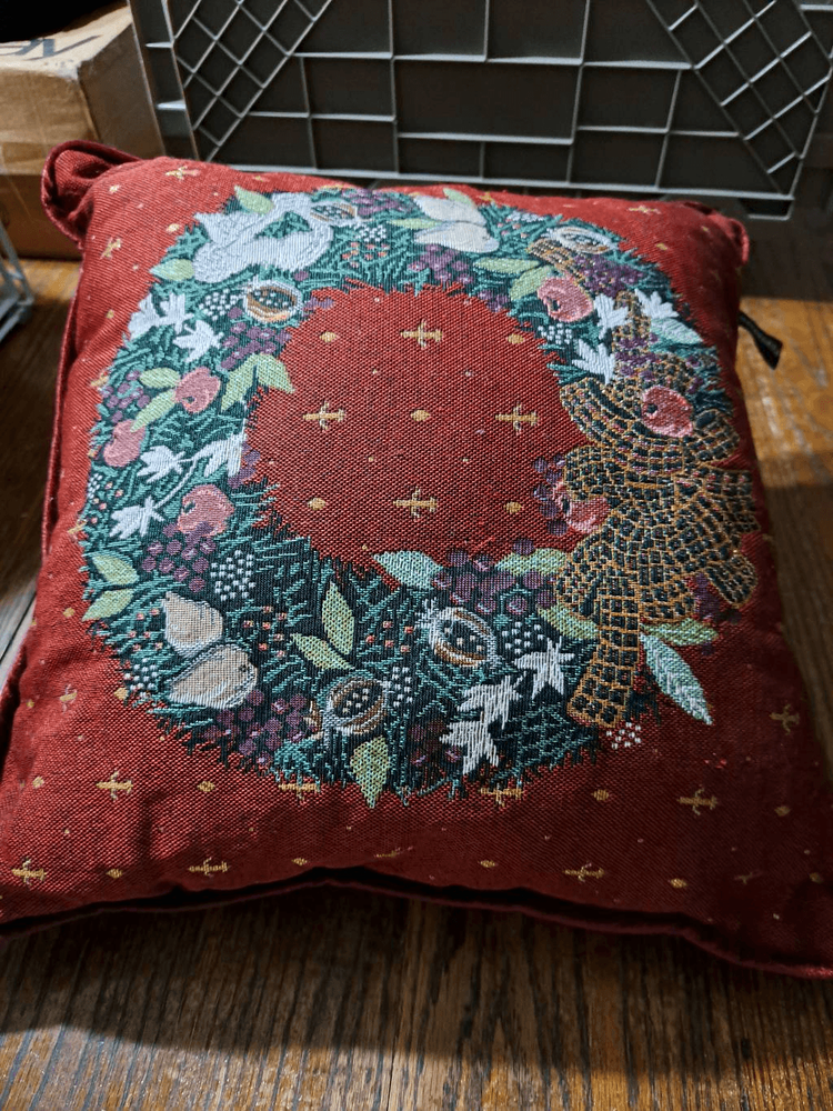 Portofino Christmas Holiday Throw Accent Pillow- Burgandy Gold Green White-image