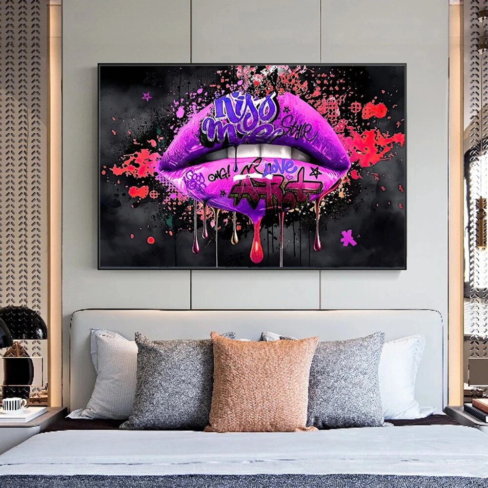 Canvas Painting Kiss Me Graffiti Lips Pop Art Poster Abstract Love Canvas Prints