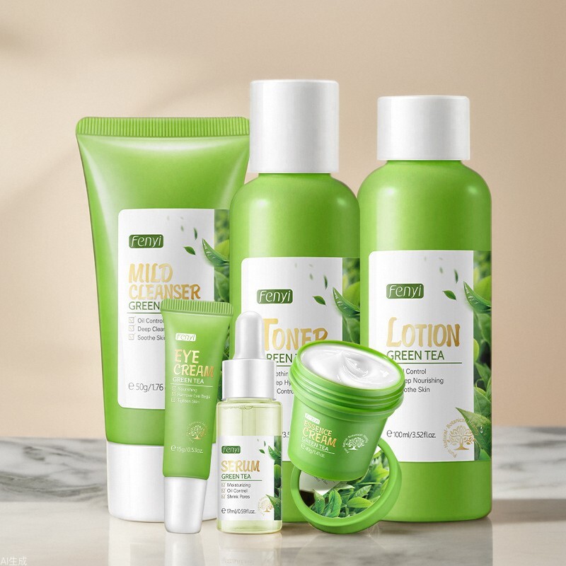 Green Tea Skincare Set with Essence Face Wash Masks Eye Cream Toner  