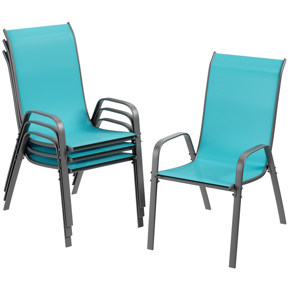 Dining Chairs Outdoor Set of 4 Patio Chairs Stackable with Armrests for Backyard
