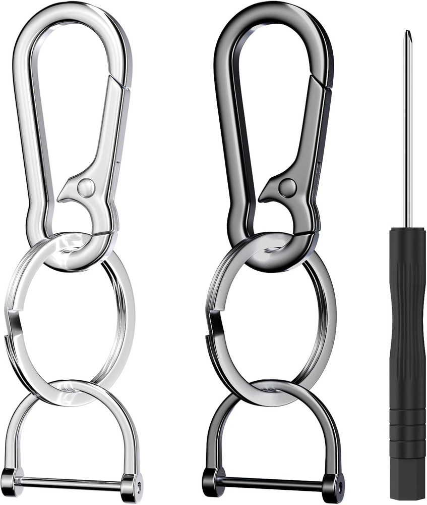 2 Pack Keychain Rings for Car Keys, Metal Key Chain Holder with Detachable D-Rin