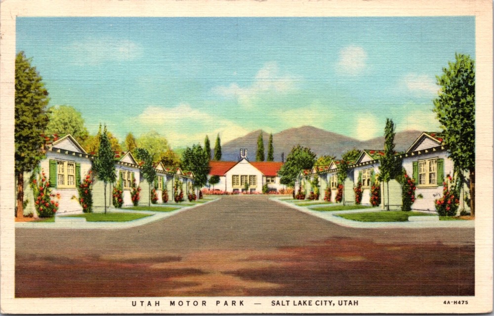 Linen Postcard Utah Motor Park 1000 South State Street in Salt Lake City, Utah