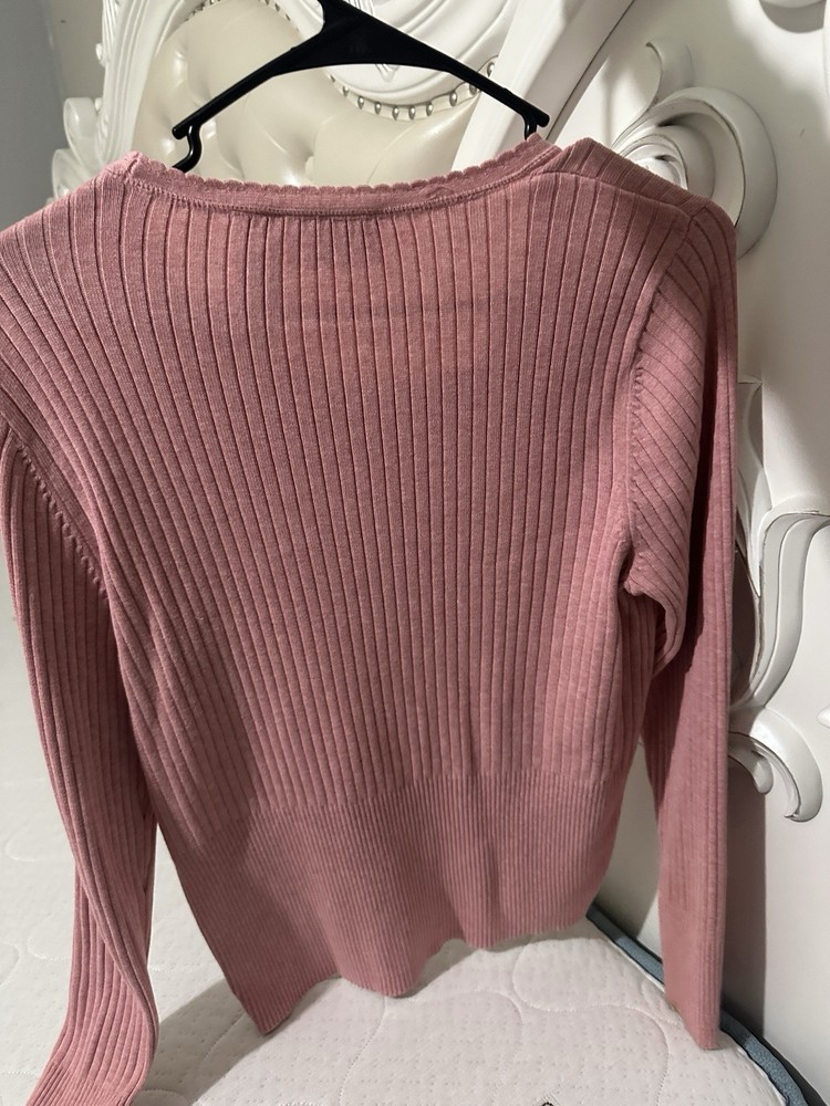 Liz Claiborne Lizsport Petite M Pink Rib-Knit Scoop Neck Pullover Sweater