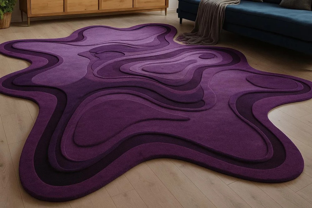 Hand Tufted Orange Irregular Shape Rug For Living Room Modern Abstract High And