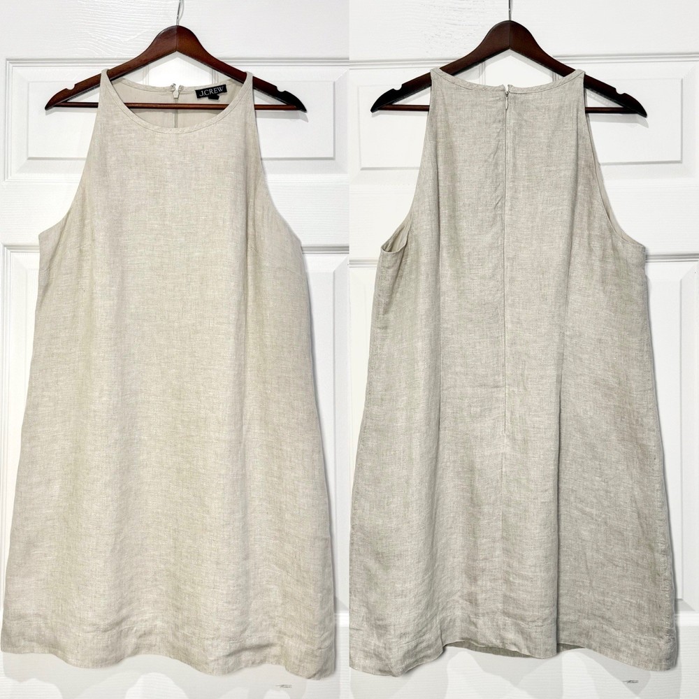 J.Crew 100% Linen Sleeveless Shift Dress Women’s Size L Neutral