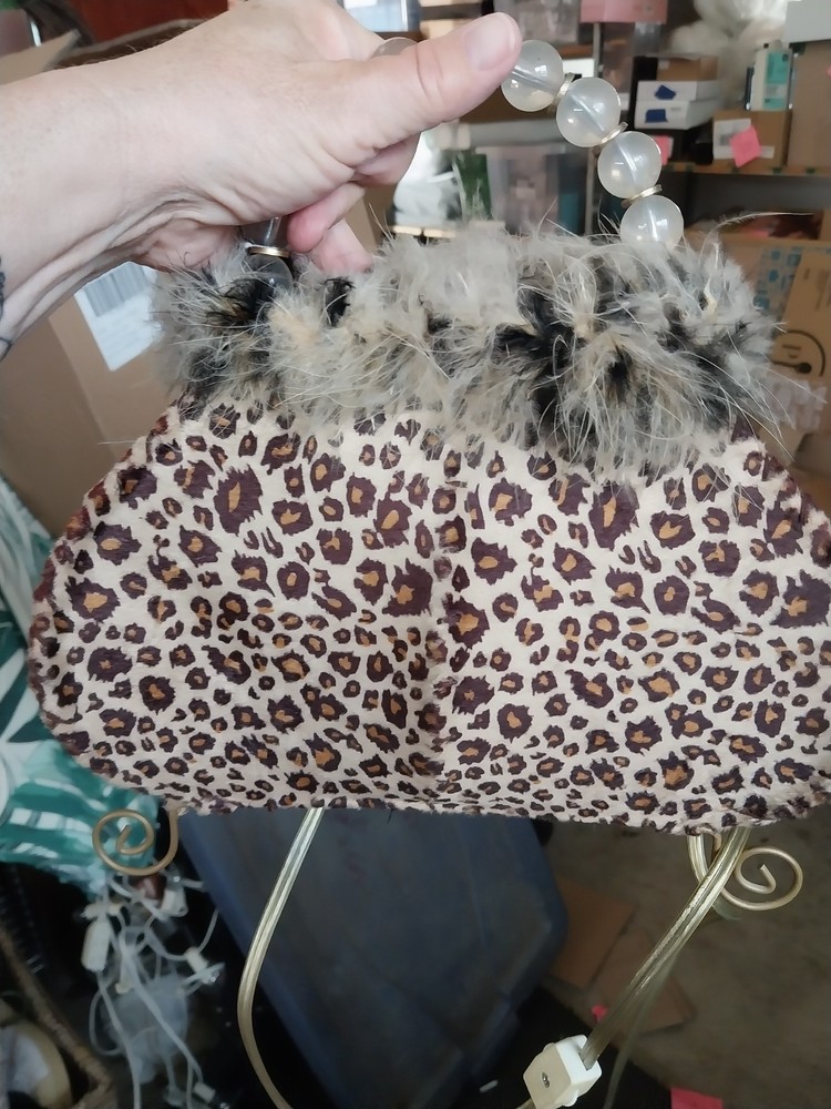 Animal Print Faux Fur Purse Table Lamp Beaded Handle Zebra Lion Giraffe Leopard
