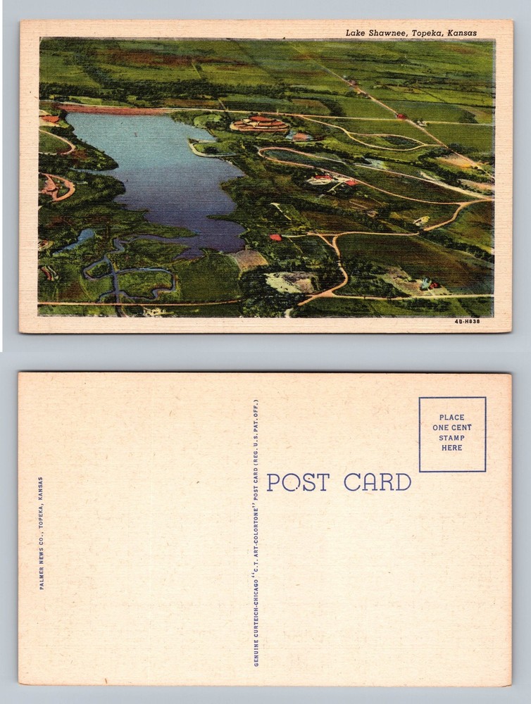 Topeka, KS-Kansas, Lake Shawnee Aerial Park View PC Vintage Postcard