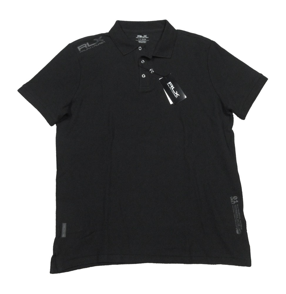 RLX Ralph Lauren Men's Black Mesh Cotton Short Sleeve Polo T-Shirt