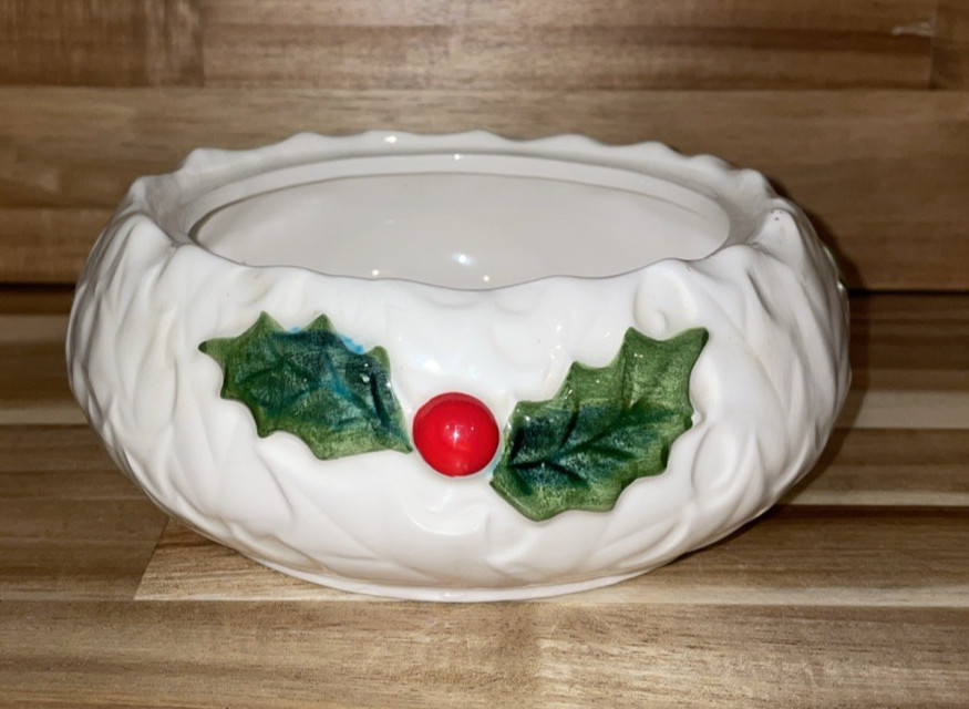 Vintage LEFTON Holly Berry Christmas Candy Dish Bowl no lid #6064 JAPAN