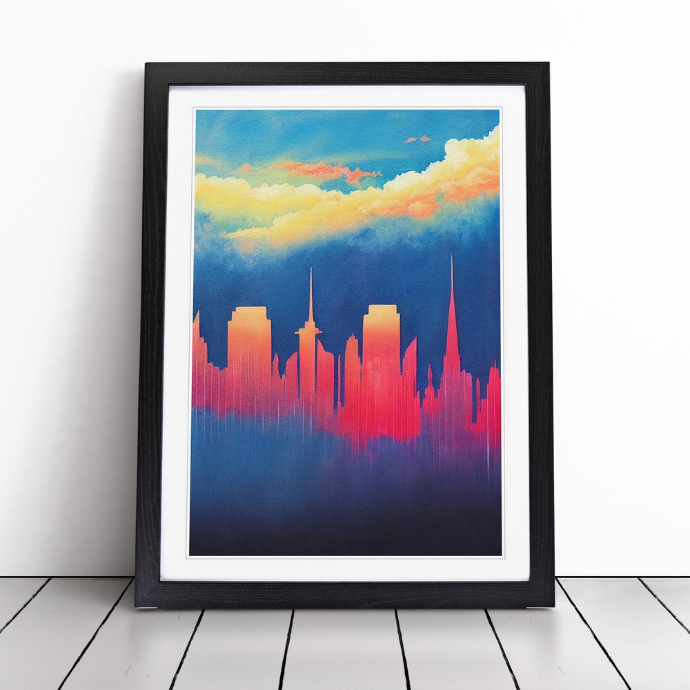 Paint Drip City Skyline No.7 Abstract Wall Art Print Framed Picture Poster