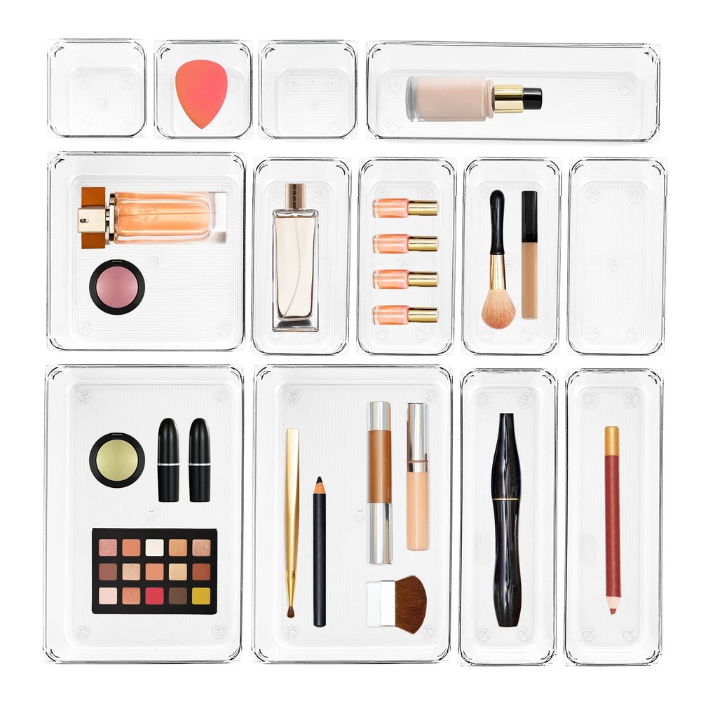 13 PCS Drawer Organizer Plastic Storage Bins, 5 - Size Kitchen Drawer Organiz...