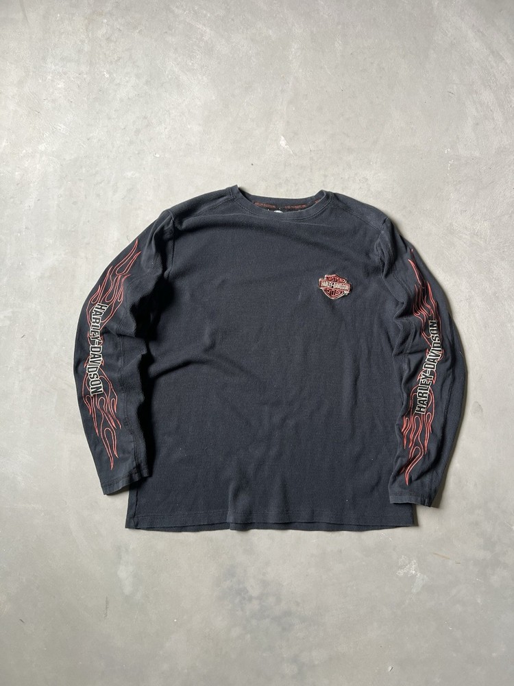 Harley-Davidson Men's Long Sleeve Thermal shirt flames 90s SZ Large