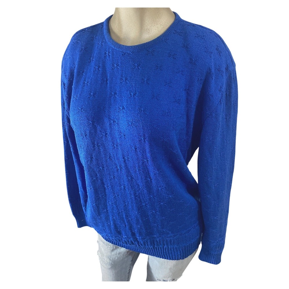 Liz Claiborne Vintage 90'S Blue Shoulder Pads Knit Top Blouse Women Medium