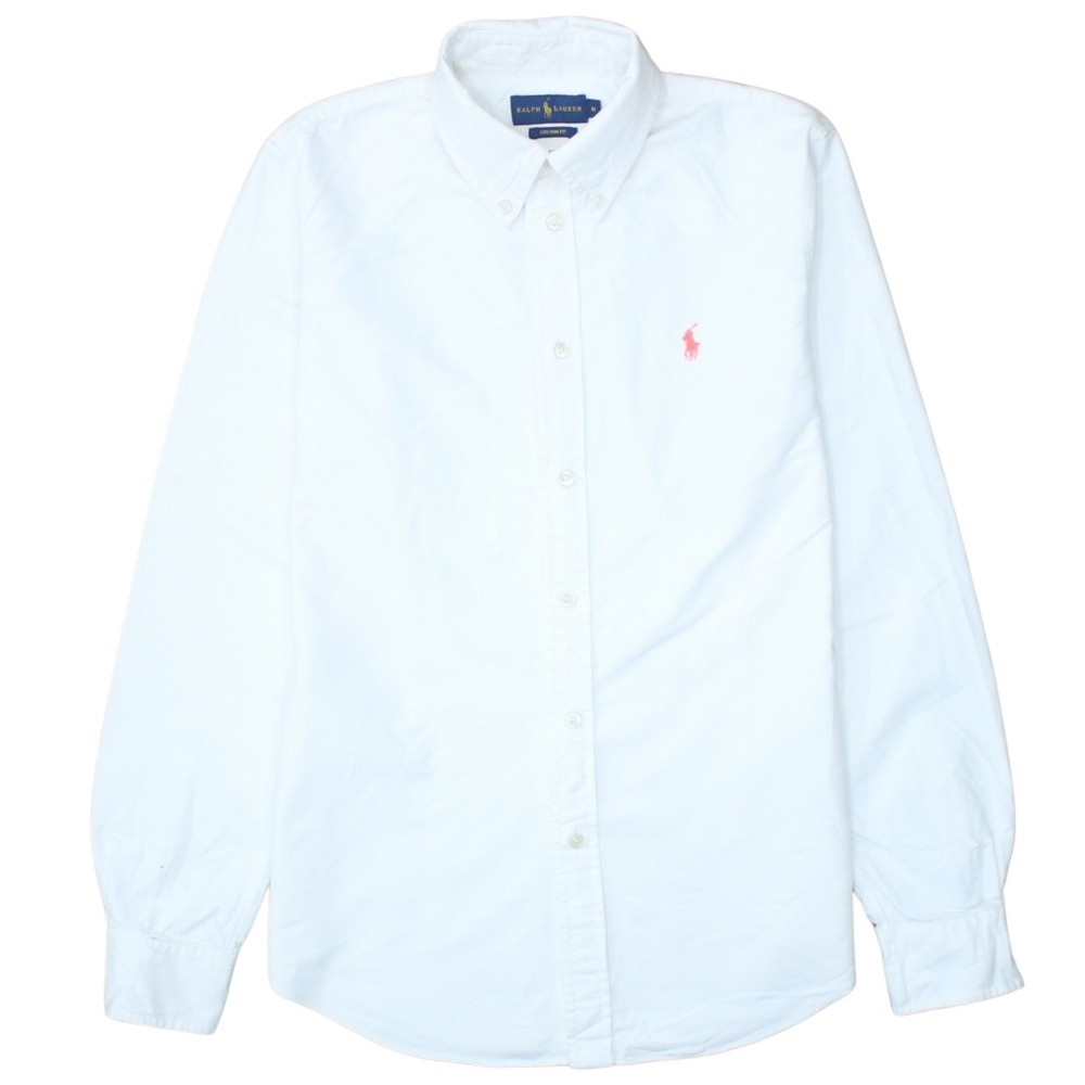 Polo Ralph Lauren Womens Shirt White Cotton Oxford Pink Pony Logo Long Sleeve M