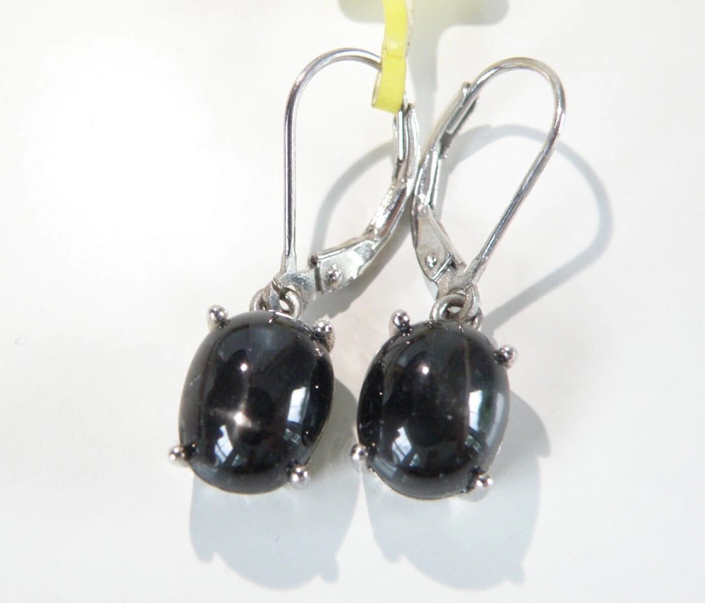 Sterling Silver 925 Natural Black Star Diopside Dangle Earrings